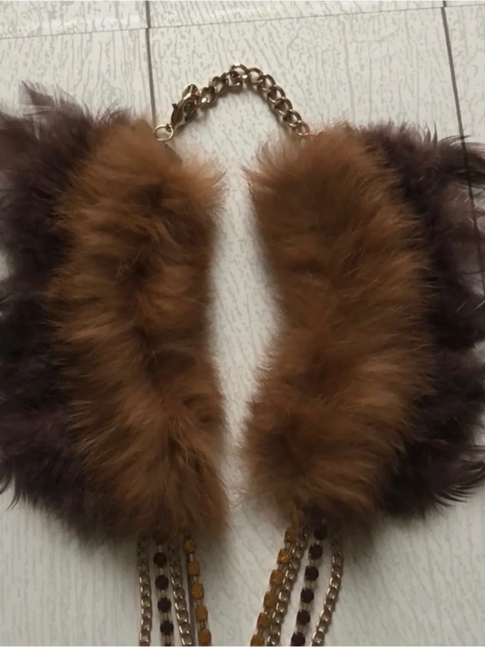Viviana Brown and Amber Crystal Fur-Accent Necklace